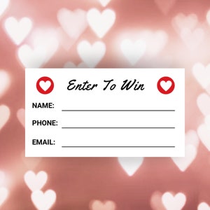 Modèle de billet de tombola imprimable Cœurs d'amour Saint-Valentin Participez pour gagner des billets pour le tirage au sort Carte marketing événementielle Téléchargement instantané PDF imprimable