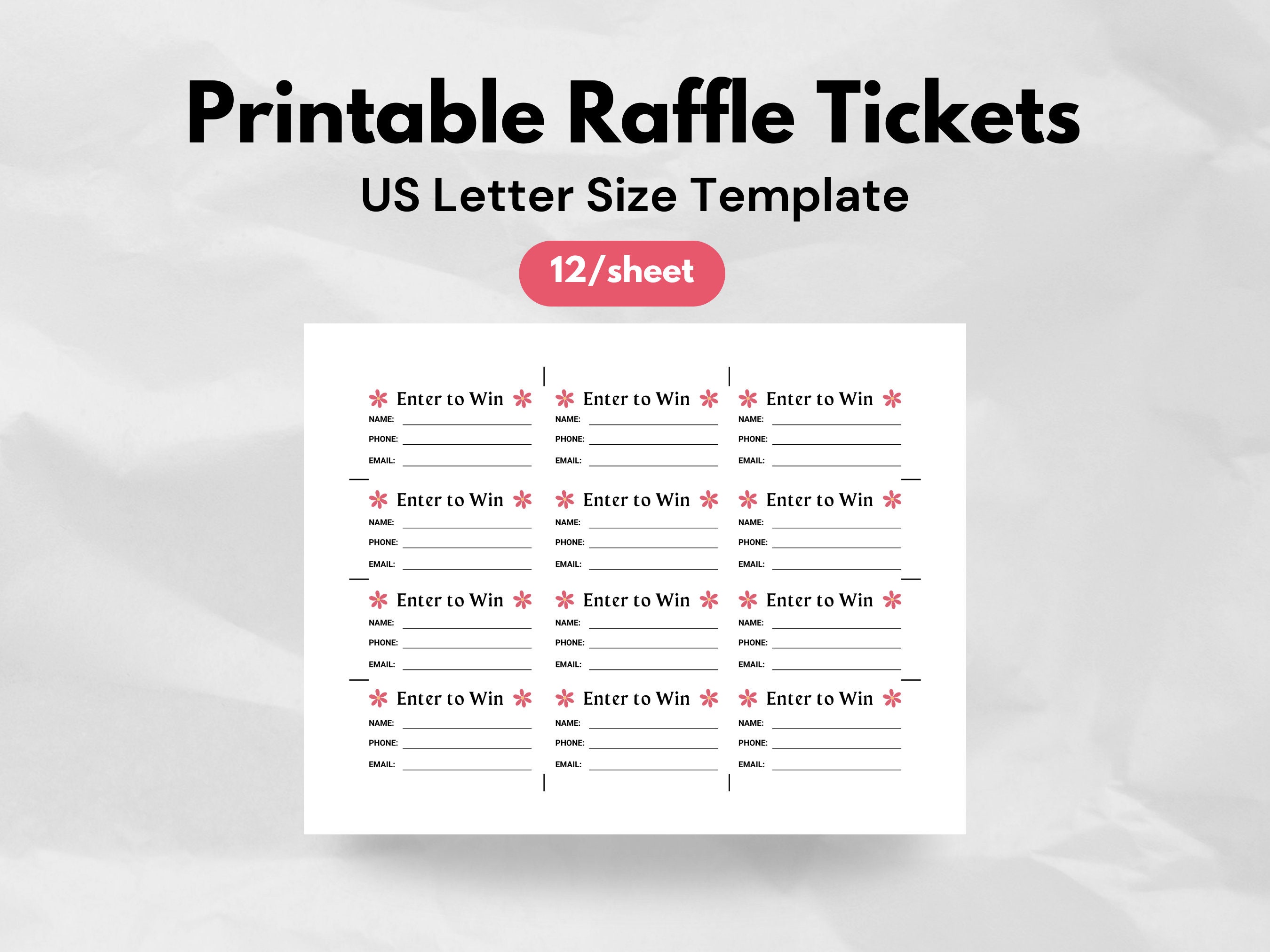 Cute Flower Printable Raffle Ticket Template Enter to Win Draw Tickets ...