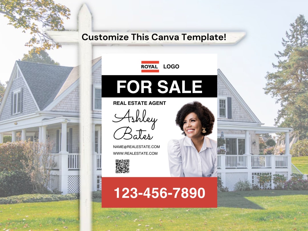 Real Estate Yard Sign Canva Template Realtor for Sale Sign With Sign