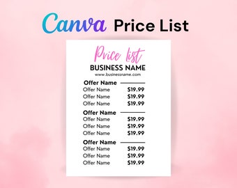 Small Business Price List Editable Template for Canva Menu Template ...
