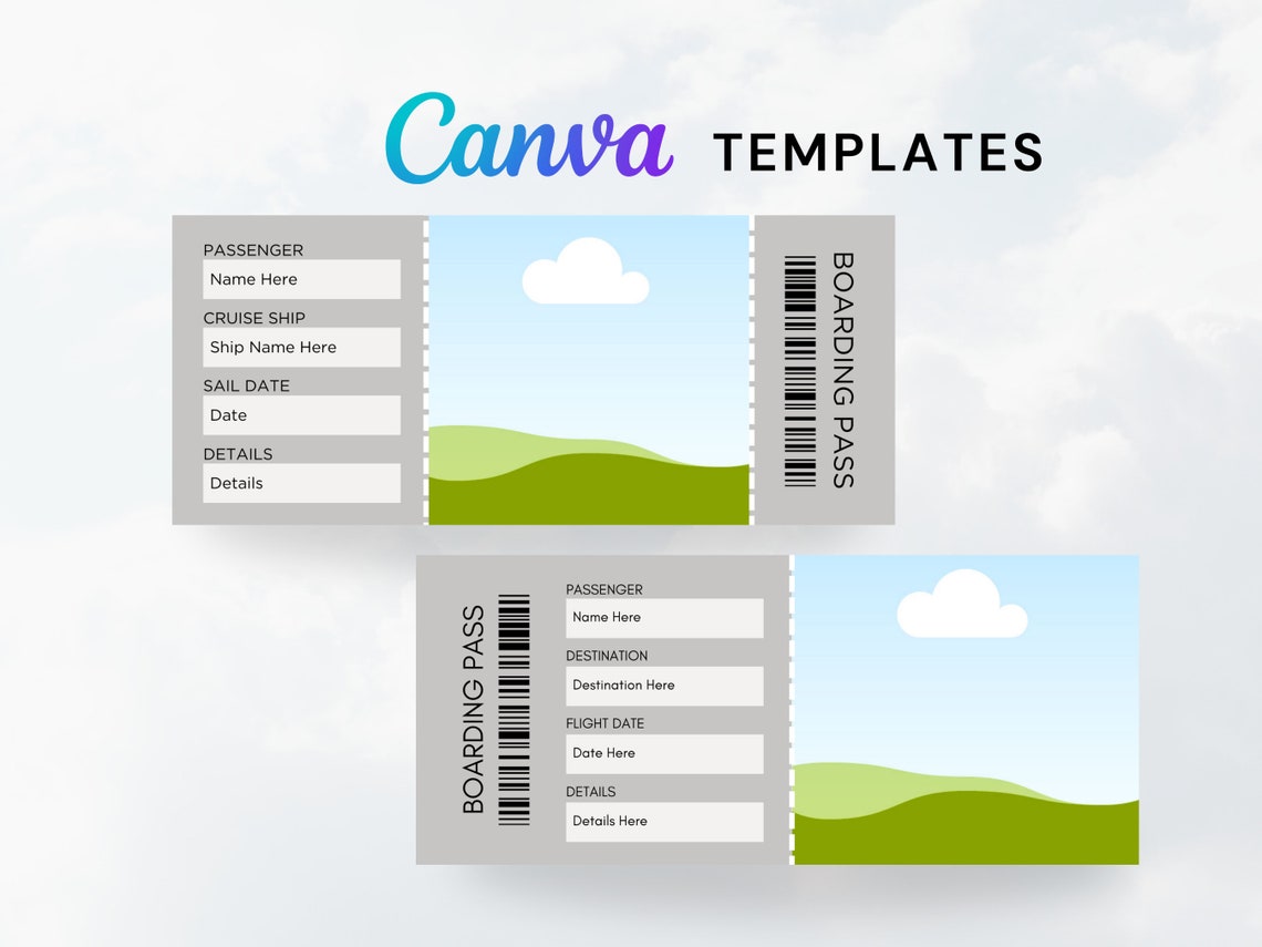 Fake Plane Tickets Surprise Vacation Editable Canva Template Surprise