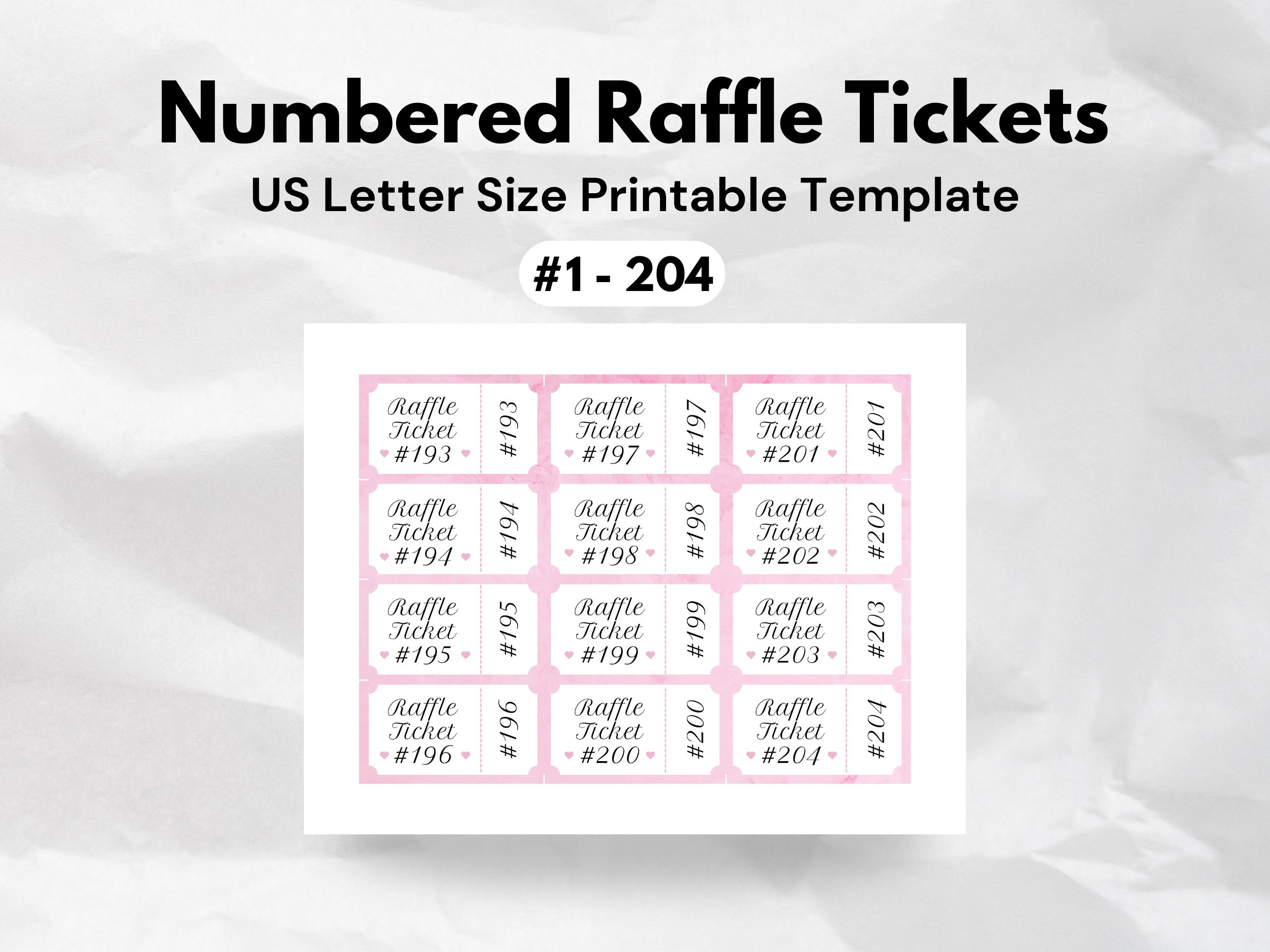 Pink Wedding Printable Numbered Raffle Tickets Door Prize Draw Entry ...