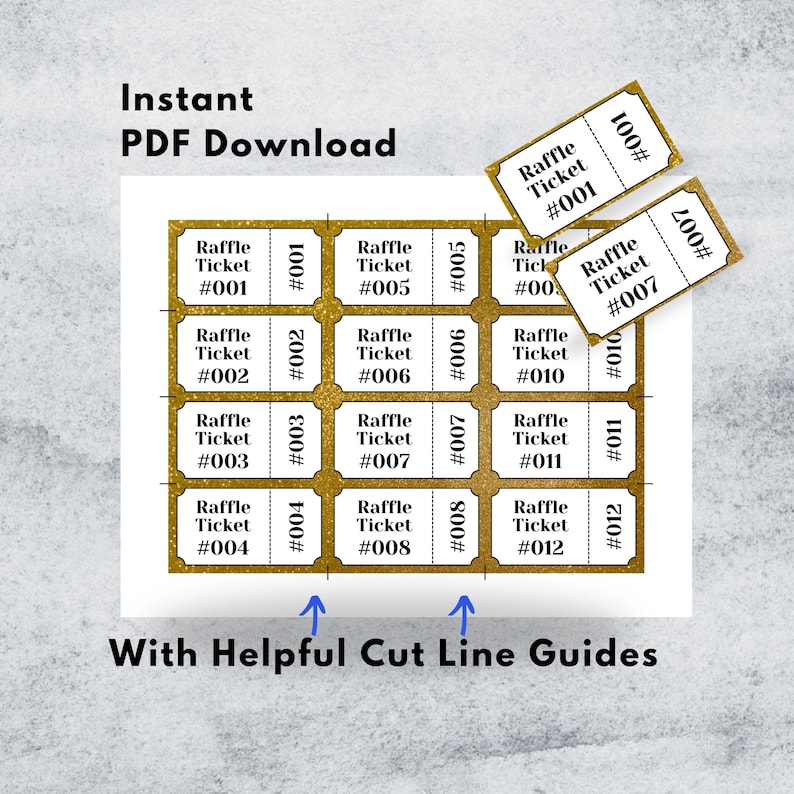 Gold Numbered Raffle Tickets Printable Enter to Win Gala Fundraiser ...