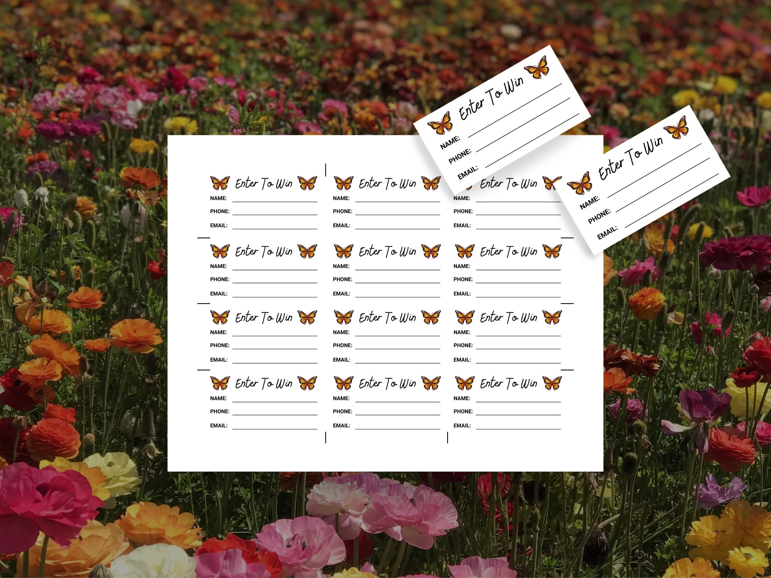Butterfly Printable Raffle Ticket Template Enter to Win Vintage Monarch ...
