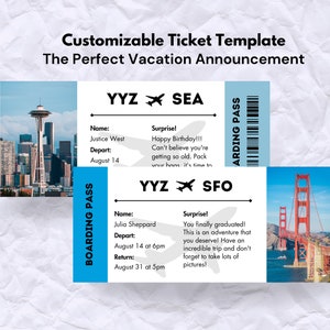 Vacation Announcement Airline Boarding Pass Editable Template for Canva Printable Plane Tickets Best Gift Idea DIY Surprise Ticket Canva