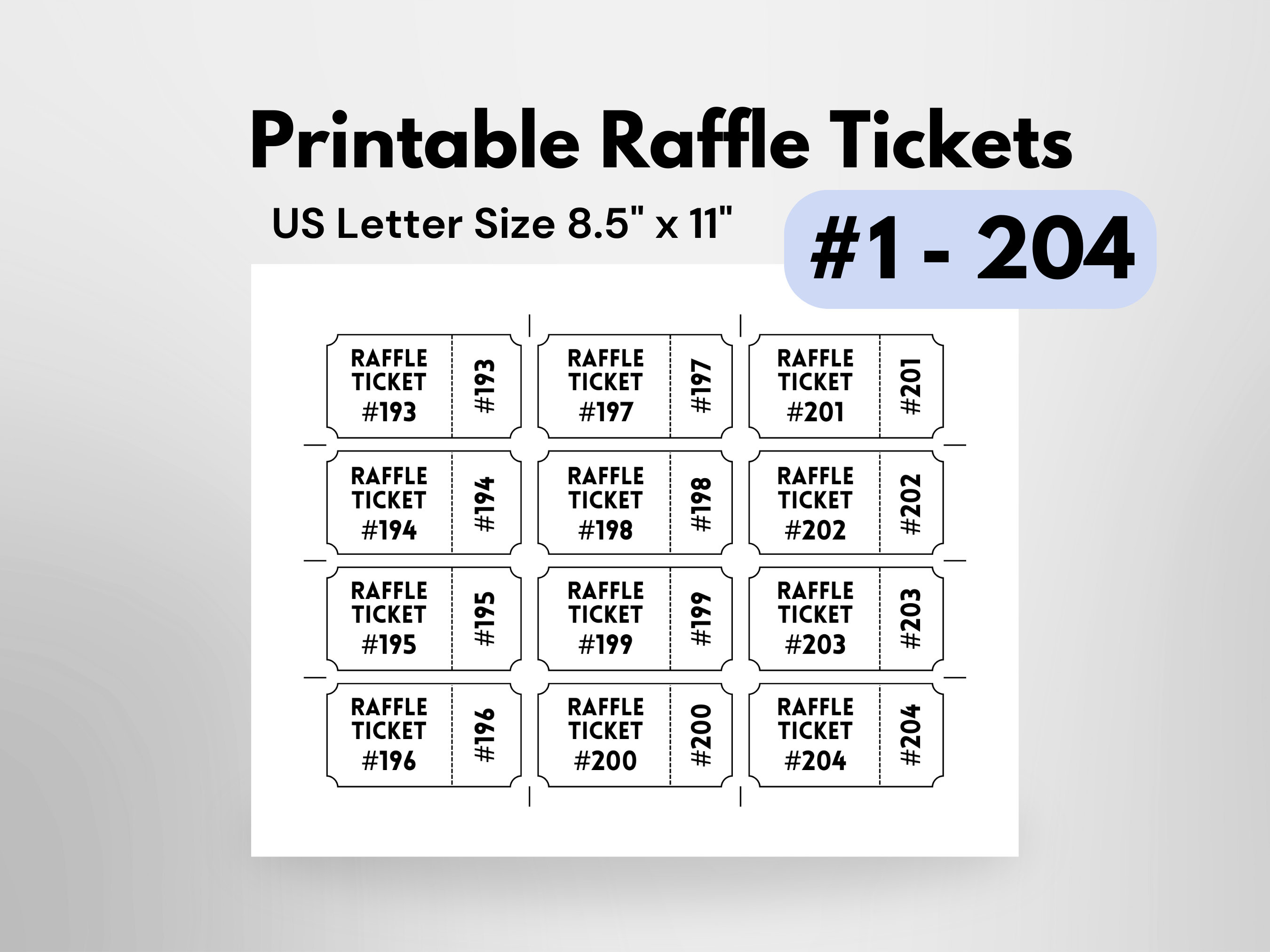 Printable Numbered Raffle Ticket Enter to Win Tickets With Numbers 1 to
