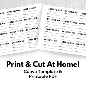 Modèle de billet de tombola imprimable pour Canva Billet d'entrée au tirage personnalisé modifiable Entrez pour gagner le concours Imprimer à la maison Marketing Découper le fichier PDF