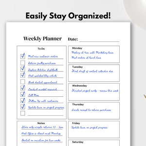 Simple Weekly To Do List Day Planner Printable Planner Minimalist Weekly Planner Week at a Glance Productivity Organizer PDF A4 A5 Letter