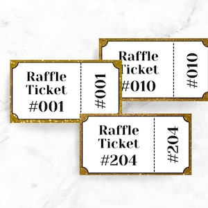 Gold Numbered Raffle Tickets Printable Enter to Win Gala Fundraiser Ticket with Numbers 1 to 204 Printable PDF Numbered Tickets for Raffles