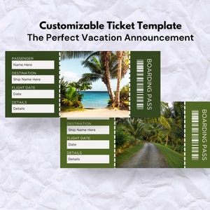 Vacation Surprise Trip Ticket Editable Canva Template Fake Plane Tickets Airline Boarding Pass Custom Holiday Announcement DIY Gift Idea