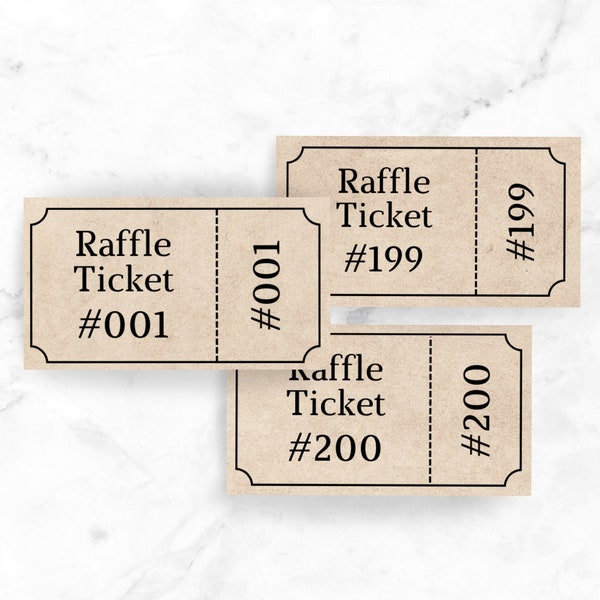 Antique Printable Numbered Raffle Ticket Vintage Style Enter to Win Tickets with Numbers 1 to 204 Printable PDF Numbered Tickets for Raffles