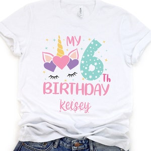 Custom My 6th Birthday Unicorn Shirt  Personalized Birthday Shirt  Custom Birthday Shirt  Sixth Birthday Gifts  Youth Name Birthday Shirt