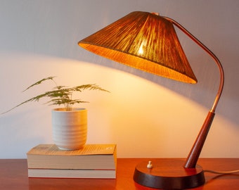 Teak and Rattan table lamp from Temde, 1950's