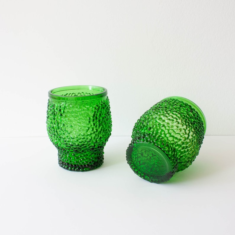 Vintage Green Set of 6 Cocktail Bubble Glasses, Ice Bucket and Ice ...