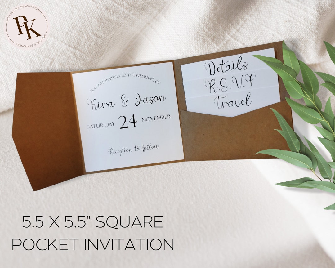 Pocketfold Wedding Invitation Template Wedding Invitation SVG Square