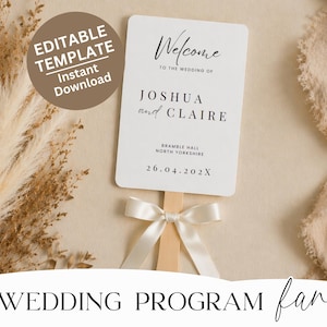 Wedding Program Fan Template Editable Canva Printable Wedding Program Paddle Fan Wedding Program Order of Service Template Instant Download