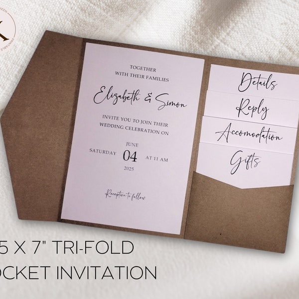 Pocketfold Wedding Invitation 5x7 Trifold Wedding Invitation DIY Pocket Template Wedding Invitation Printable Pocketfold Invitation PDF