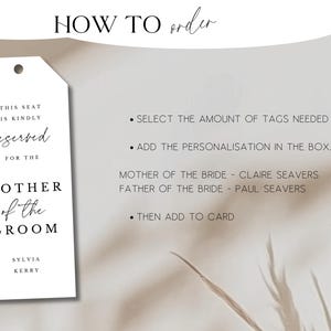 Personalised Reserved Seat Tag for Minimalist Wedding - Angelina image 5