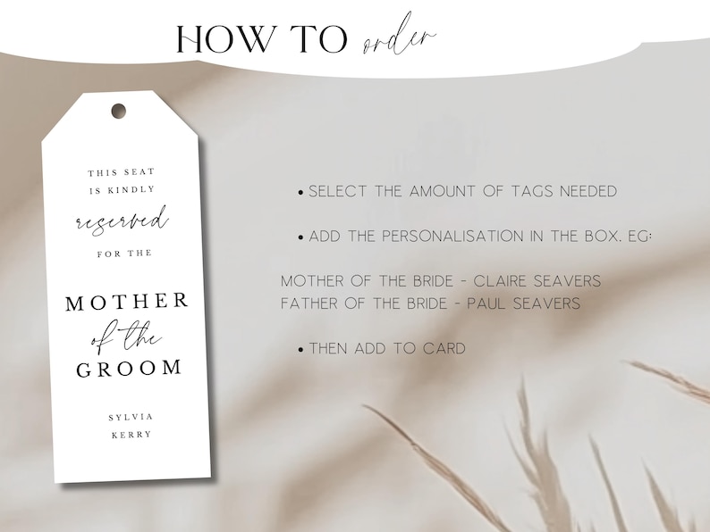 Personalised Reserved Seat Tag for Minimalist Wedding - Angelina image 5