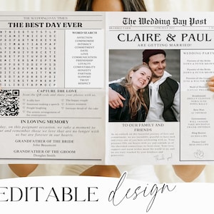 Wedding Newspaper Program Template (Digital Download) Modern Minimalist Wedding
