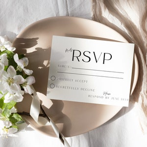"Hochzeitseinladung zum Hochzeitstag, ""RSVP"" für Hochzeitsgäste, Antwortzettel für Hochzeitsgäste, ausdruckbare Karte für Hochzeitsgäste."