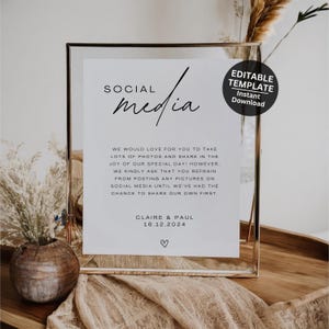 Cartello per social media per matrimonio Cartello per matrimonio personalizzato Modello modificabile per cerimonia di matrimonio Cartello per avviso di cortesia sui social media - Seraphina