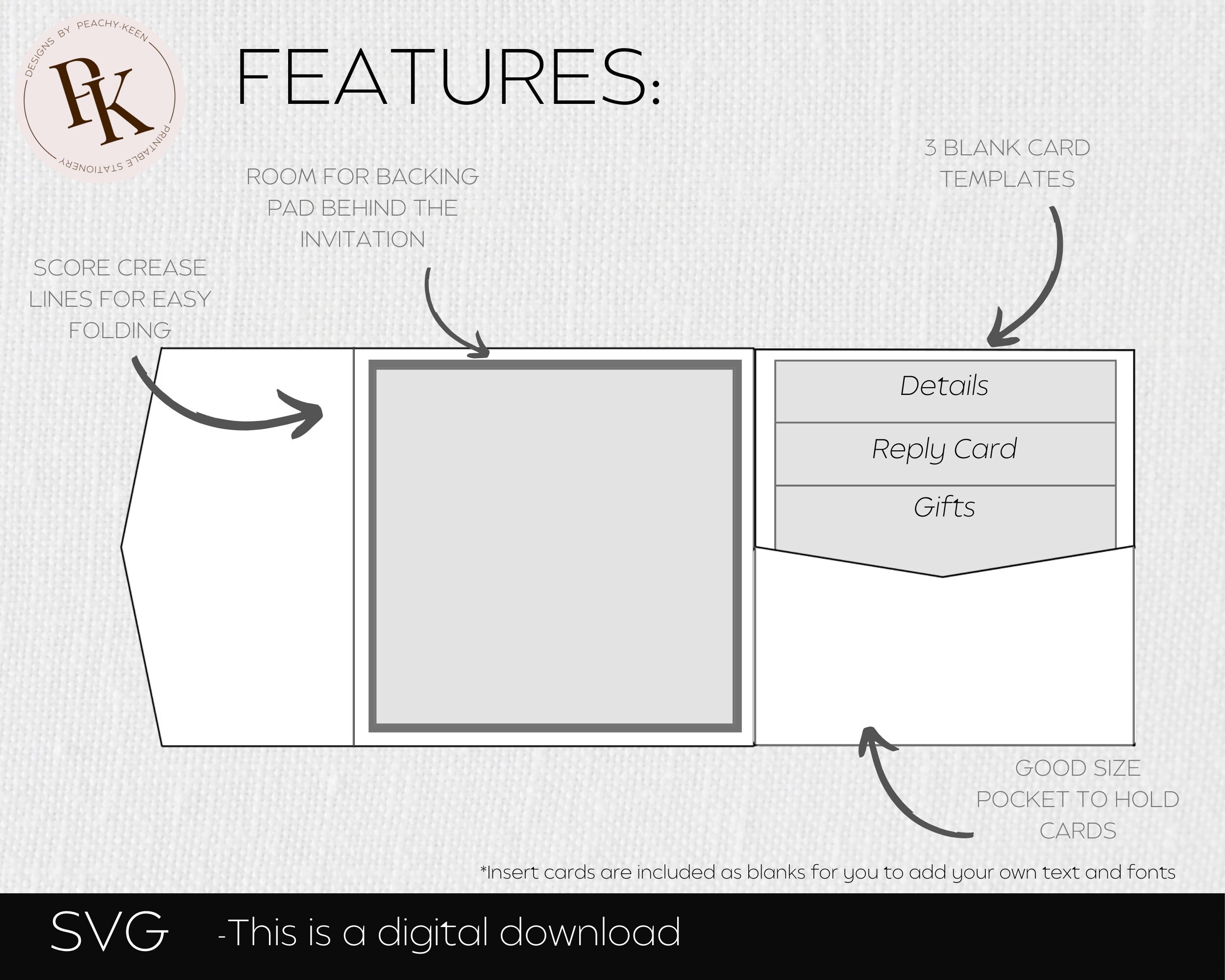 Pocketfold Wedding Invitation Template Wedding Invitation SVG Square