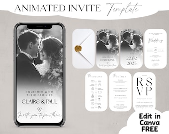 Digital E Invite Template Editable Video Minimalist Invite Digital Download Wedding Invite Animation Modern Wedding Invitation
