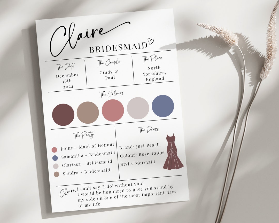 Maid of Honor Proposal Card Printable for Maid of Honor Proposal Card ...