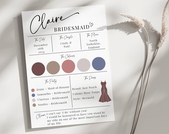 Bridesmaid Proposal Card Bridal Party Information Card Bridesmaid Proposal Info Card Template For Modern Bridesmaid Proposal Infographic