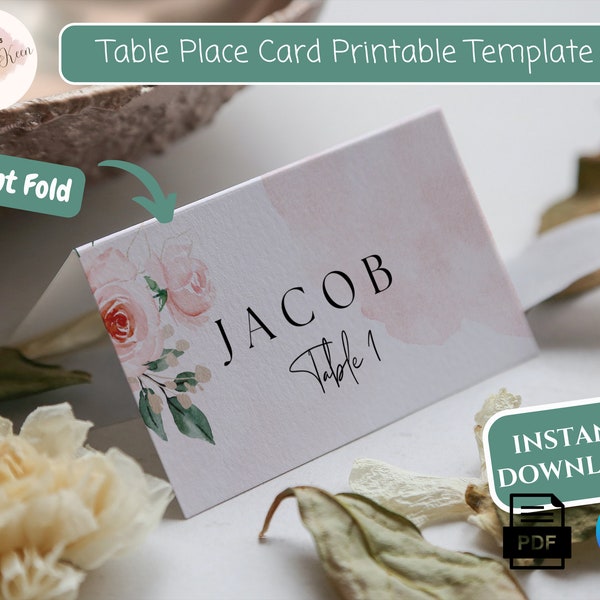 Table Name Card Blush Pink Wedding Breakfast Place Card Template For Rustic Wedding Name Place Card For Wedding Reception Stationery