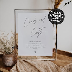 Schild für moderne minimalistische Hochzeitskarten und Geschenke Schild Druckbare Vorlage für Hochzeitskarte und Geschenke Schild für minimalistische Hochzeit - Seraphina