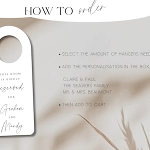 May include: A white door hanger with a circular hole at the top, featuring the text "THIS ROOM IS KINDLY reserved FOR Graham AND Mandy." Instructions on how to order are also included.
