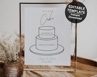 Letrero con sabor a pastel de bodas, letrero para recuerdo de boda, plantilla para estación de pastel, imprimible minimalista - Seraphina