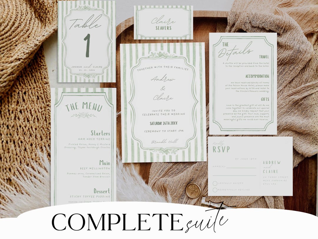 All in One Sage Green Wedding Invitation Suite Printable Wedding Invite ...