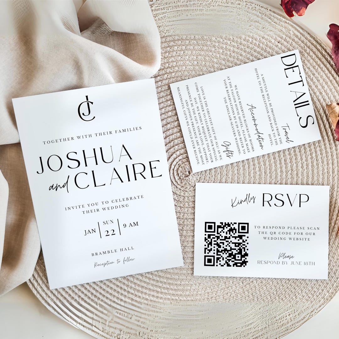 Printable Wedding Invitation QR Code Printable Minimalist Wedding ...