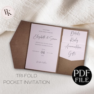 Pocketfold Hochzeitseinladung Trifold Hochzeitseinladung DIY Pocket Template Hochzeitseinladung Printable Pocketfold Einladung PDF