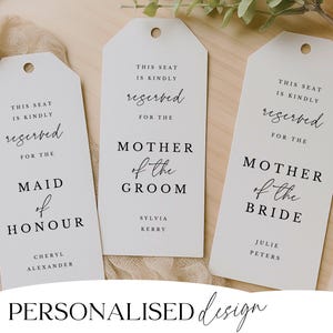 Personalised Reserved Seat Tag for Minimalist Wedding - Angelina