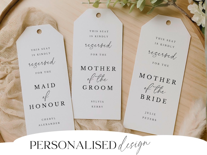 Personalised Reserved Seat Tag for Minimalist Wedding - Angelina image 1