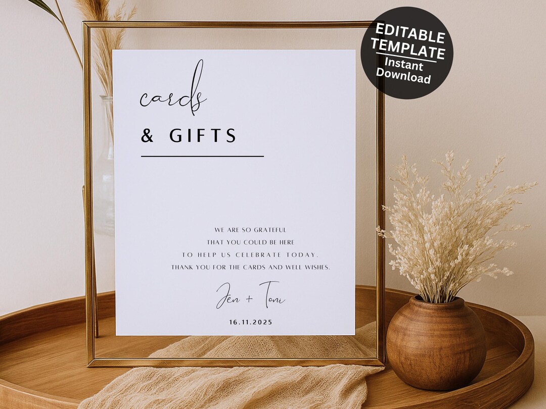 Cards & Gifts Wedding Sign Printable — Editable Template, Instant ...