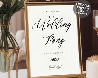 Bier Pong bearbeitbare Vorlage Hochzeitsschild druckbares Hochzeit Pong-Zeichen für Hochzeit Unterhaltungszeichen Hochzeit Pong Trinkspiel - Genevieve