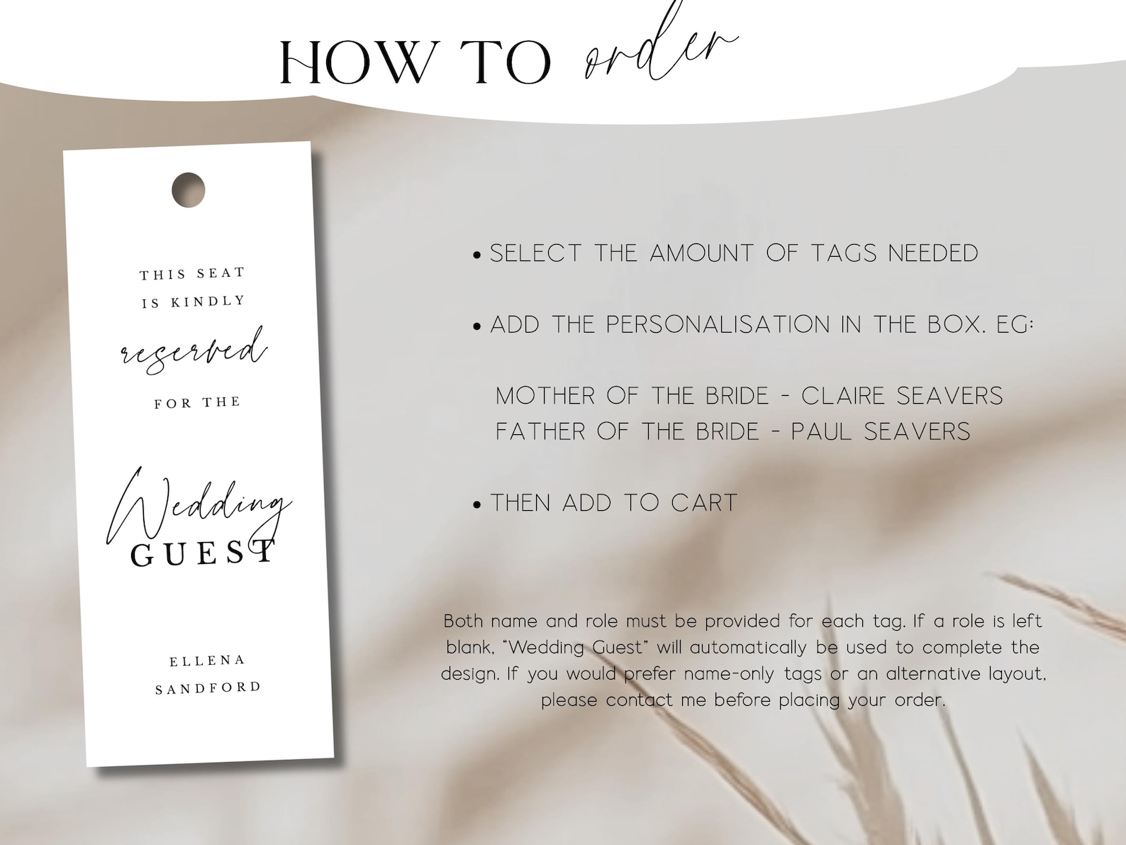 Personalised Reserved Seat Sign for Minimalist Wedding Elegant Chair ...