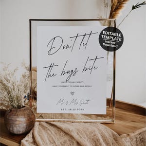 Insektsskylt för bröllop i rustik stil utomhusceremoni Insektssprayskylt för lantbröllop Insektsavvisande skylt Minimalistiskt bröllop - Seraphina