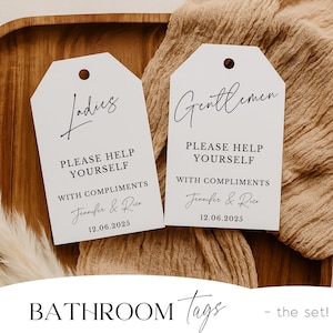 Minimalist Wedding Sign For Bathroom Basket Tag Complimentary Toiletries - Angelina