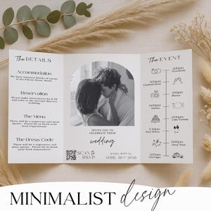 Gatefold Wedding Invitation Template Editable Canva Folded Trifold Invite Rustic Boho Minimalist Wedding QR Code Modern RSVP