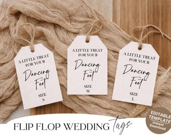 Etiqueta imprimible para chanclas de boda. Un capricho para tus pies bailarines. Etiqueta de tanga. Etiqueta de tanga minimalista para boda. Etiqueta imprimible para chanclas. Plantilla editable.