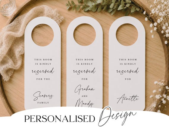 Rustic Reserved Room Sign, Custom Door Hanger Wedding Suite Tag Boho Hotel Decor Personalised Cardstock Elopement Vow Renewal Keepsake