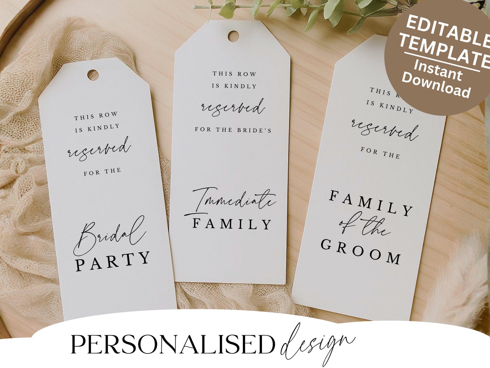 Reserved Row Tag for Church Wedding Minimalist Pew Sign Tag Template ...