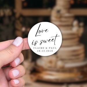 Personalised Sticker For Wedding Cake Personalised Sticker For Wedding Favour Sticker Love Is Sweet Sticker For Favour Box - Samantha