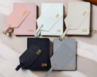 Personalised Passport Holder & Luggage Tag Set, PU Leather Travel Gift